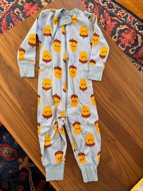 Hanna Andersson Light Blue Footie Pajamas with Yellow Acorn Faces 12-18 months